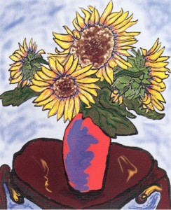 Red Vase with Sunflowers